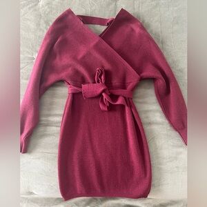 Mansy Burgundy Knit Wrap Mini Dress